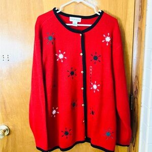 Croft & Barrow Women’s 2XL Holiday Acrylic Cardigan  Buttons Red Snowflakes